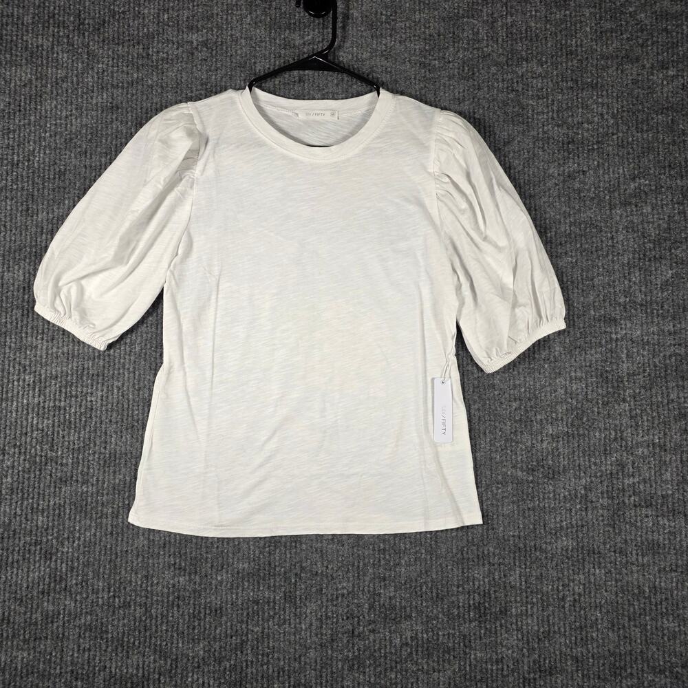 SIX/FIFTY NWT White Puff‎ Sleeve Crewneck Tee Top Medium